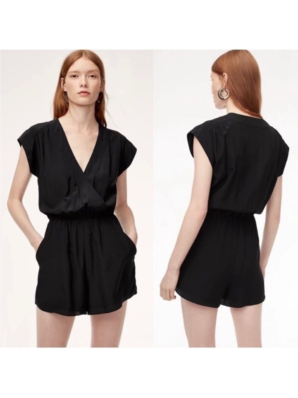 Aritzia Babaton Corbett Silk Romper Black Lined Shorts Size XS